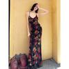 # Sisjuly# Hong Kong Style Retro Rose Print Lazy Temperament Beauty Back Fishtail Sexy Sling Dress Women Summer