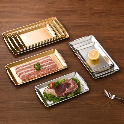 Plat de Service Rectangulaire en Acier Inoxydable pour Barbecue, Lourd avec Poignées, Lavable au Lave-Vaisselle