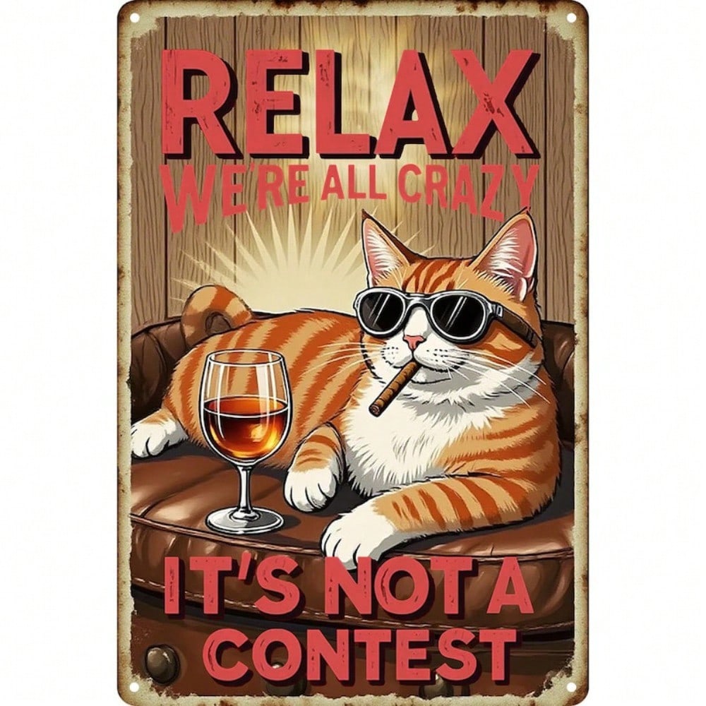 

PETSLA Retro Funny Cat Metal Sign Wall Decor Vintage Tin Plaque for Home Bar Kitchen Cafe Rustic Decor 20x30cm