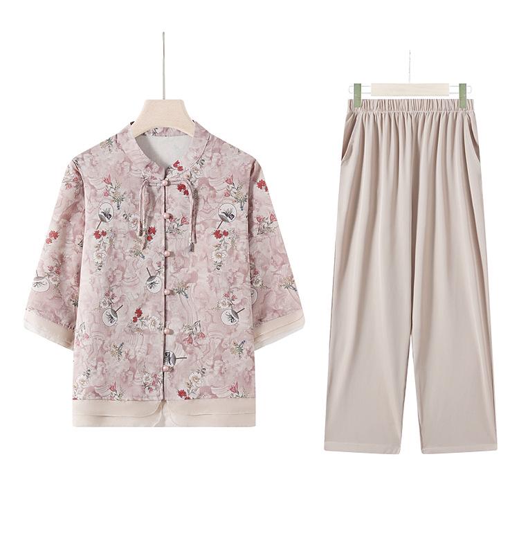 Muttertag Ethnische Stil Kurzarm Sommerbluse für Damen: Altersreduzierender Neuer Chinesischer Stil