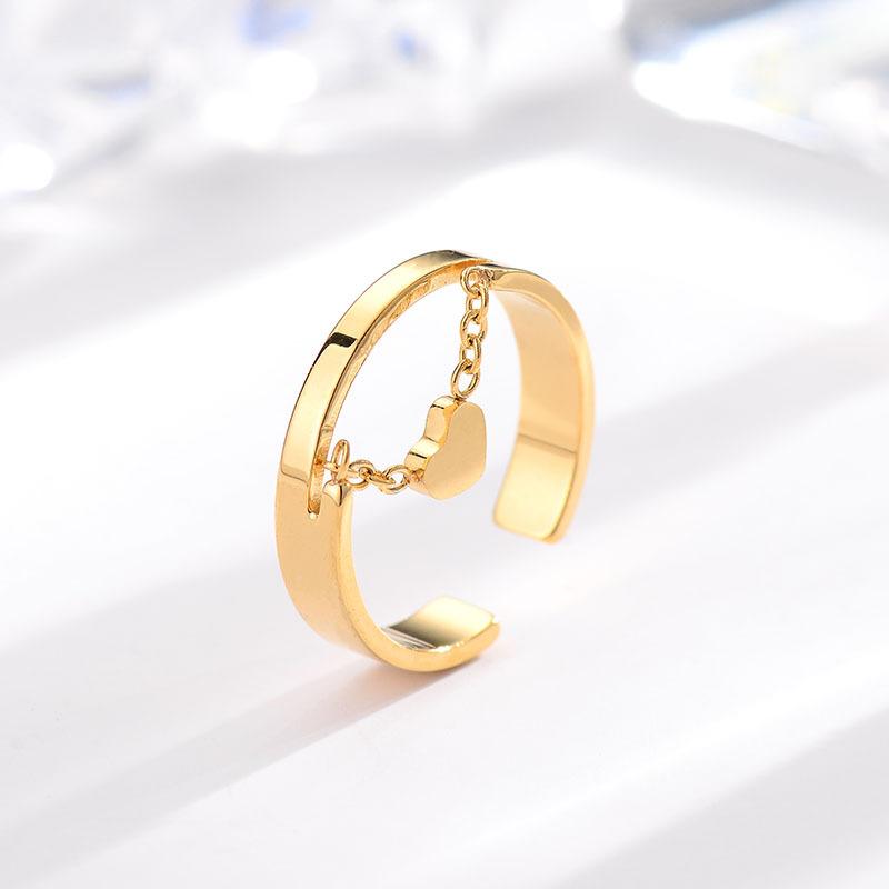 Japanese and Korean Simple Love Chain Titanium Steel Ring Korean Style Cold Style Ins Retro Open Ring