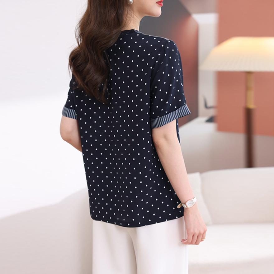 Fashion heavy silk top women's short-sleeved wear new mulberry silk polka dot loose T-shirt