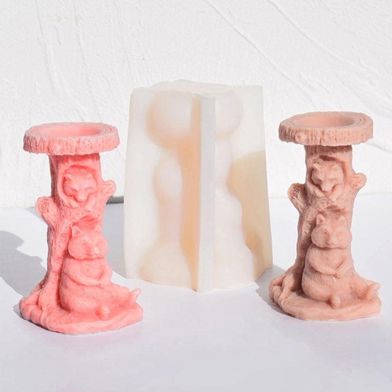 3D Bear Candle Molds Tree Cave Bear Silicone Mould Plaster Molds Scented Candle Molds for Chocolate Fondant Decorations
