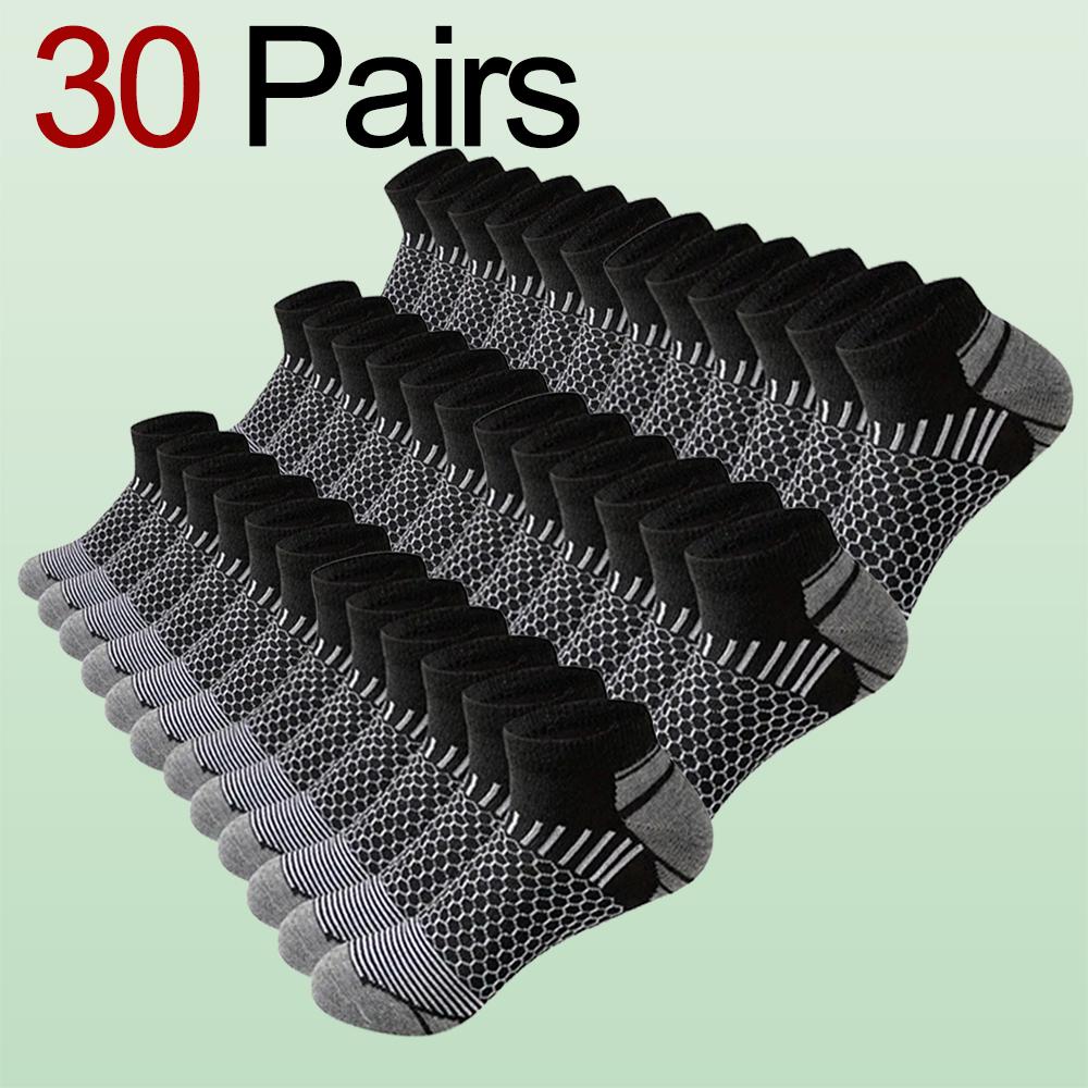 6/12/30 Pairs Men Low Cut Socks Fashionable Versatile Odor Resistant Sweat Absorbing Comfortable Breathable Elastic Sports Socks
