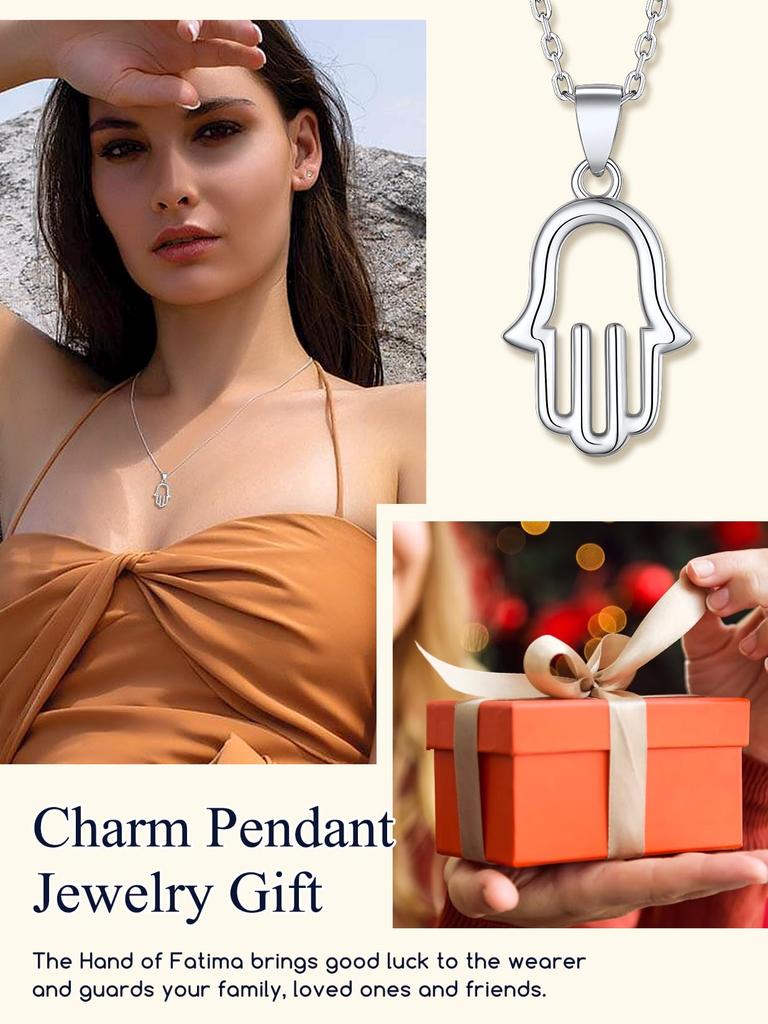 Collana Hamsa 925 Argento Mano di Fatima Ciondolo Amuleto Amuleto Medio Oriente [Suplight] Donna