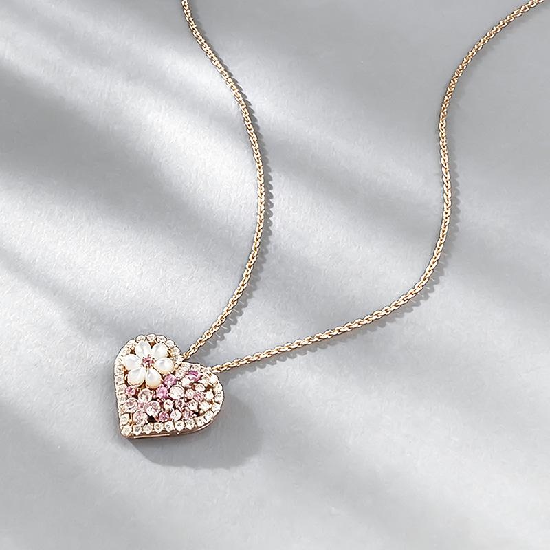 Xian Can 2025 S925 Silver Necklace: Colorful Heart & Mother-of-Pearl Flower, Fashionable Light Luxury.