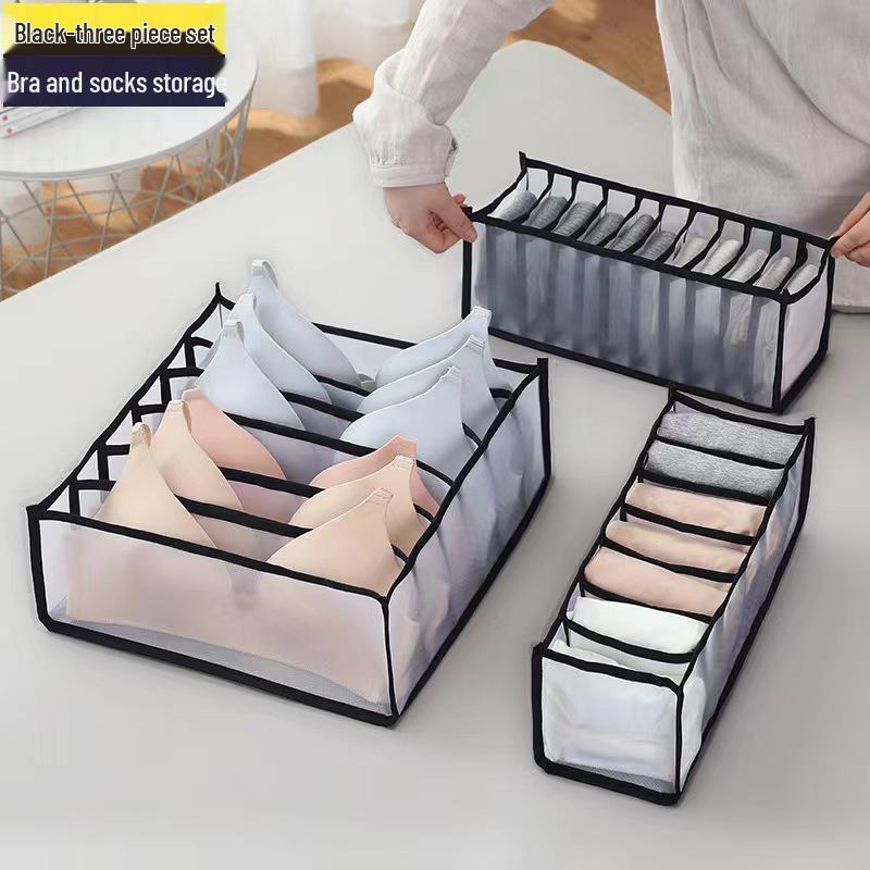 Mesh Compartment Underwear Storage Box with Handle for Wardrobe Drawers