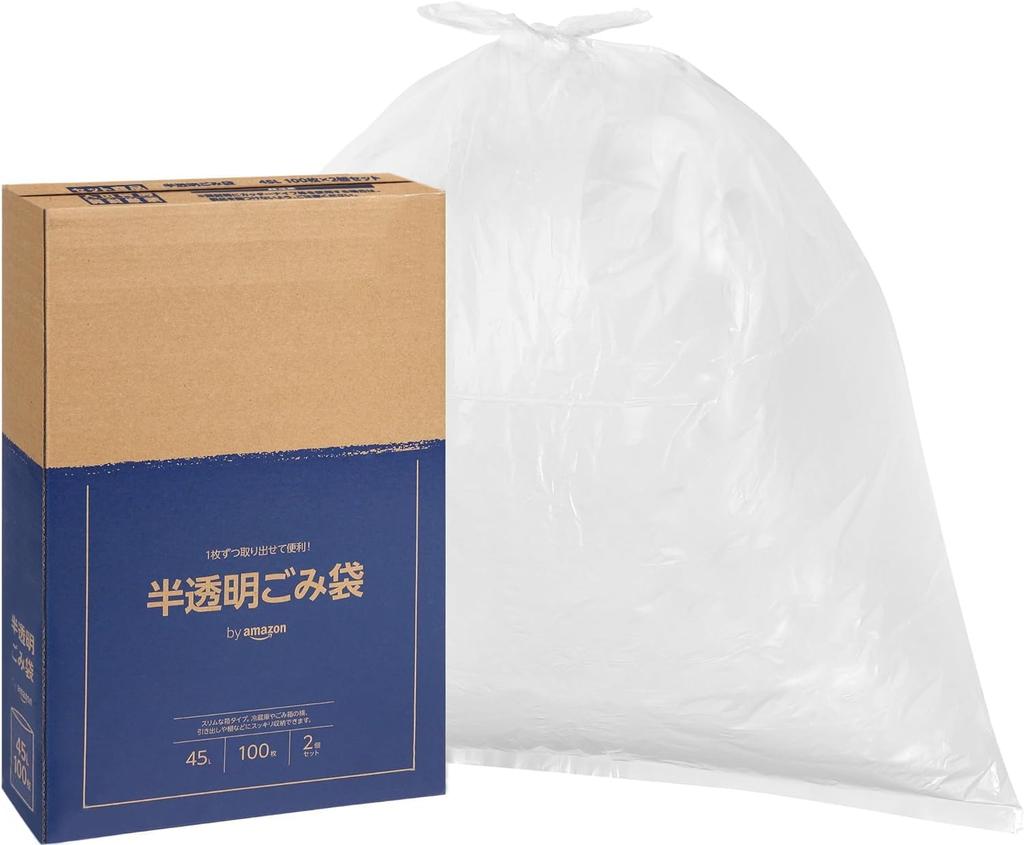 By Amazon Garbage Bags Translucent Shakashaka Type 45L 800 Sheets Sheets X 8 [Case Sales] (100 Boxes)
