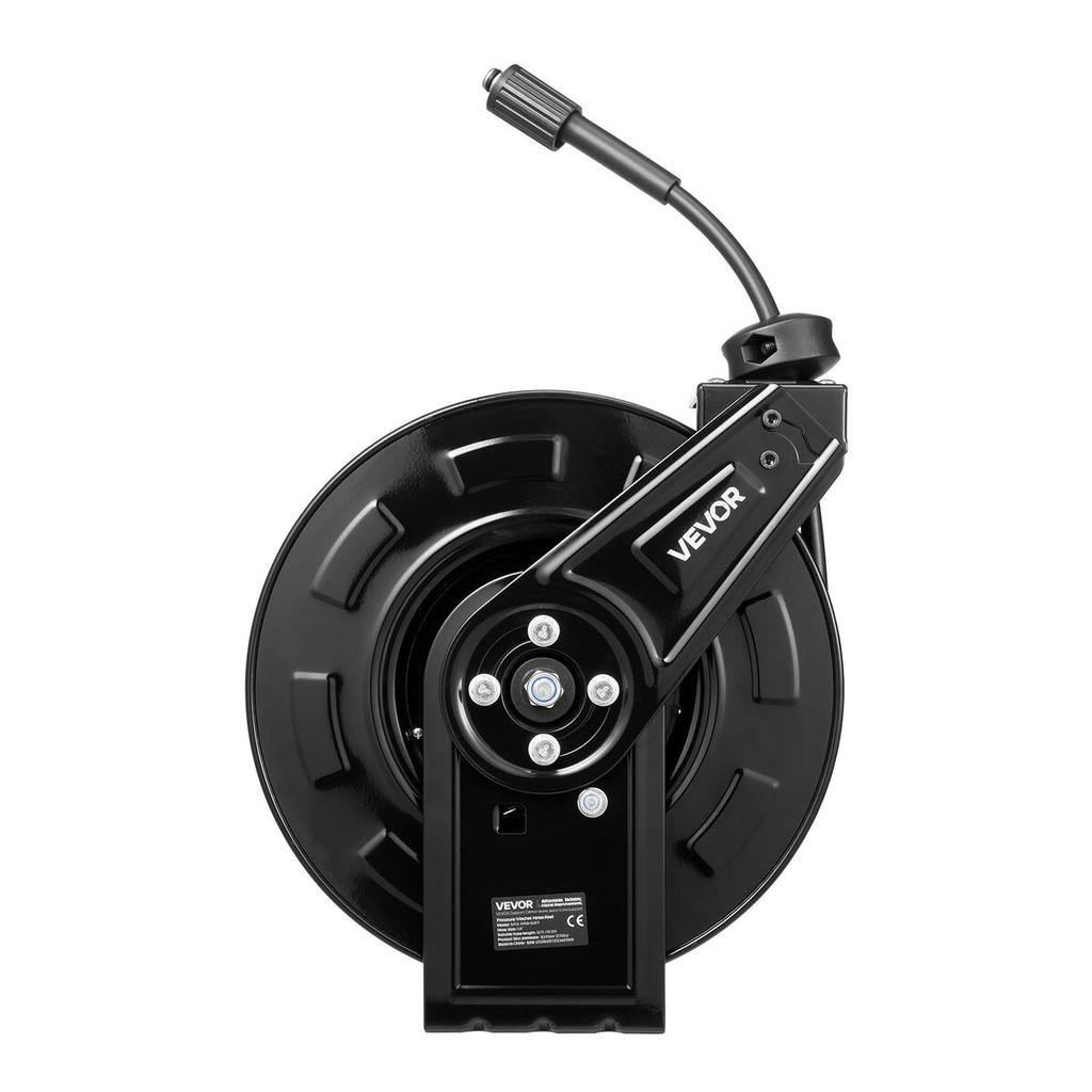 Pressure Washer Hose Reel, 18.3 M X 6.4 Mm Retractable Power Heavy-Duty Steel Washer Hose Reel, 4000PSI Max, Auto-Rewinding, Flexible Wall/Floor