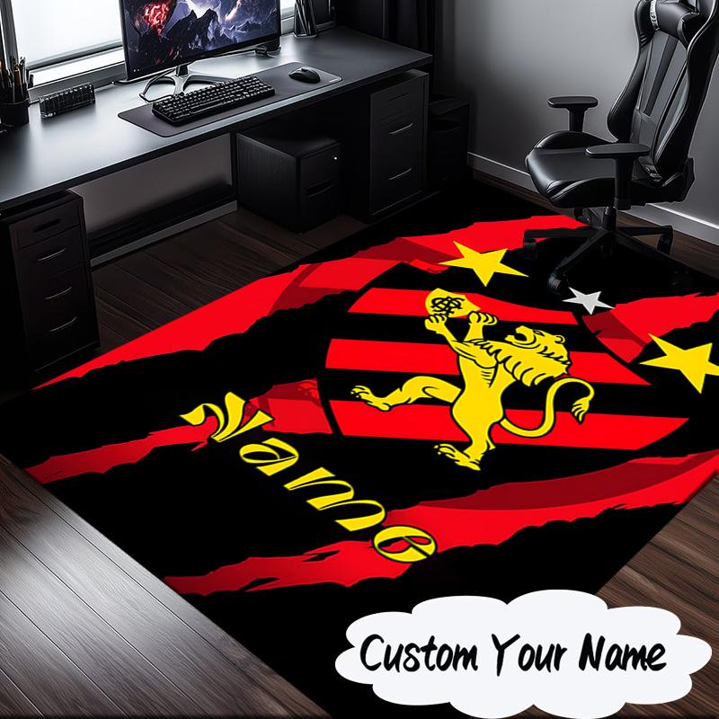 Custom Name Recife Lion Crest Emblem Rug for Living Room, Game Rooms, Office, Bedroom, Floor Mat Playful Design, Fan Gifts Christmas Decor