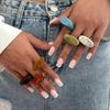 Design Color Geometric Oval Section Resin Ring, Stylish Smudge Acrylic Ring