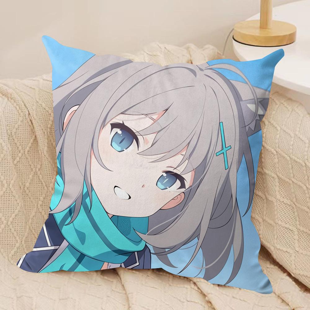 SSunaookami Shiroko Blue Archive Cushion Cover Silky Short Plush Invisible Zipper Dustproof Sofa Pillow Case For Home Decor