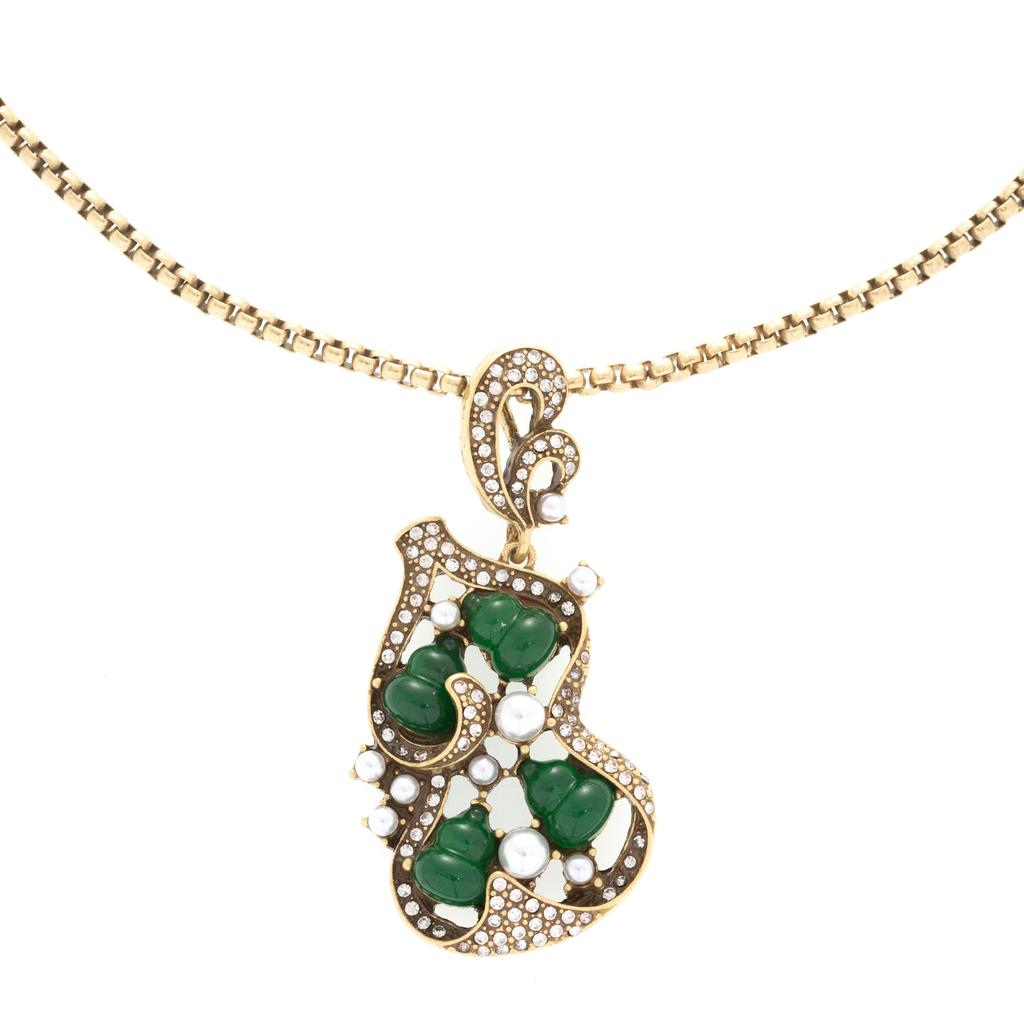 Micro-Inlaid Green Natural Stone Four-Leaf Flower Necklace Light Luxury Simplicity Women'S Copper Alloy, Bone Chain Accessories
