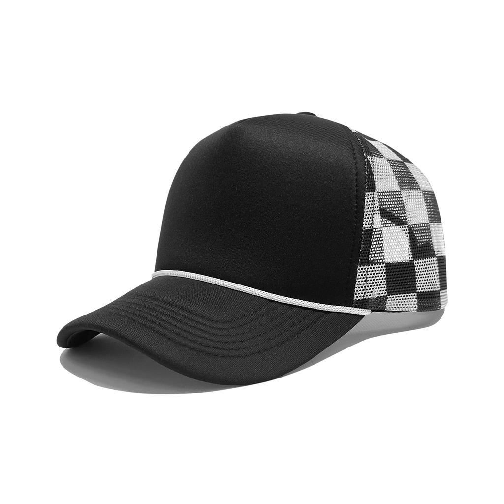 New Plaid Baseball Cap with Rope Truck Mesh Cap Outdoor Leisure American Fashion Breathable Sun Protection Advertising Cap