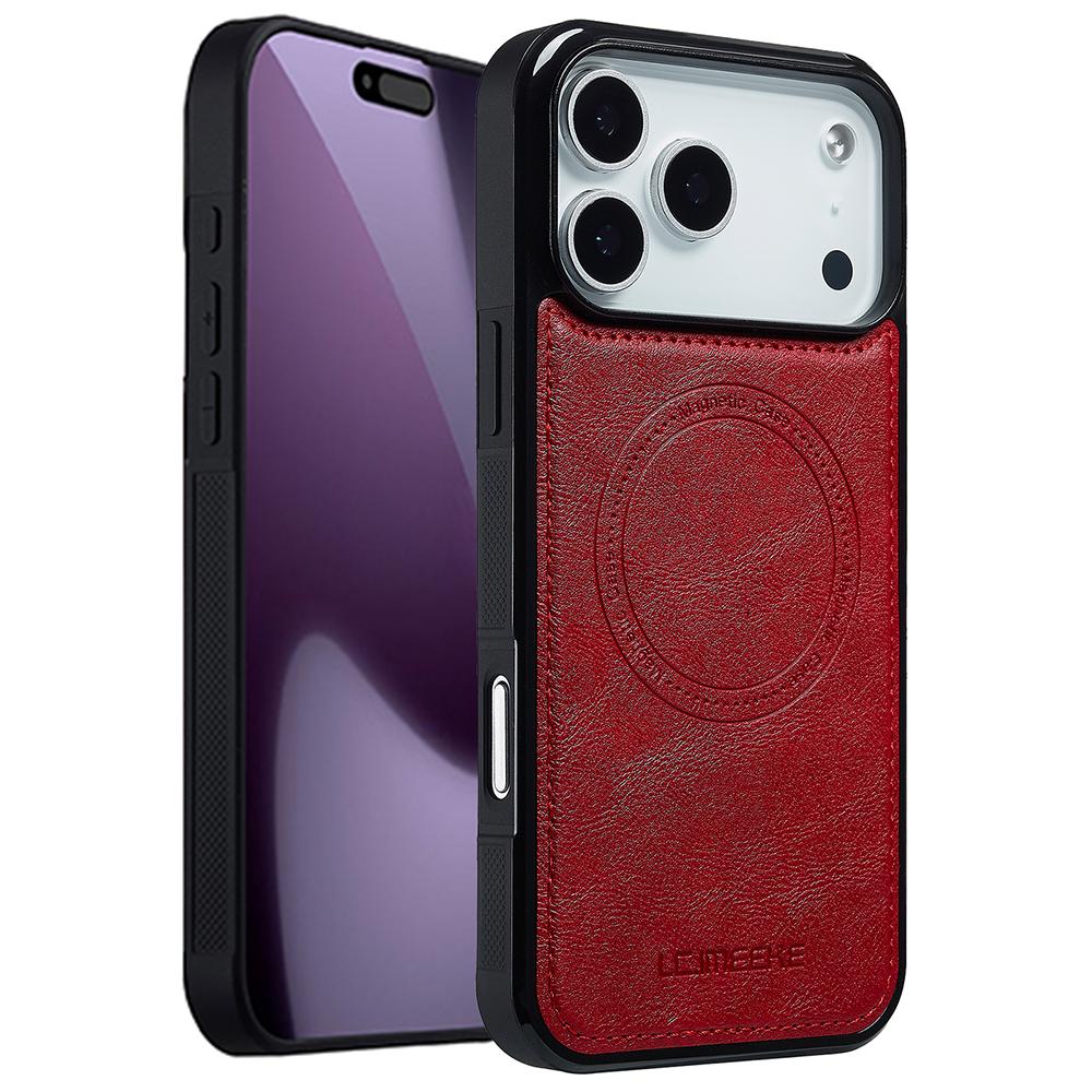 LC.IMEEKE For iPhone 17 Pro Max Magnetic Case Compatible with MagSafe Leather + TPU Back Cover