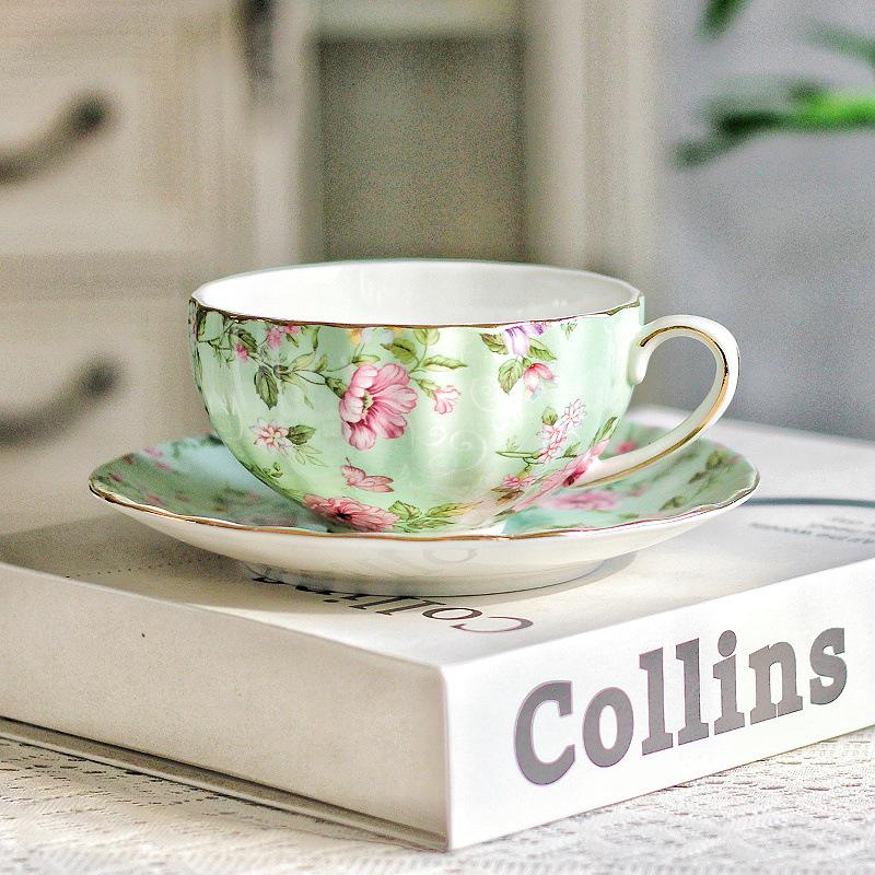 European Ceramic Floral Coffee & Tea Cup Set with Saucer – Home Use for English Afternoon Tea