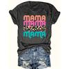 Women's Casual Short Sleeve Crew Neck T-Shirt - Bold "MAMA" Graphic Print with Leopard Accents, Black & Pink Lettering,