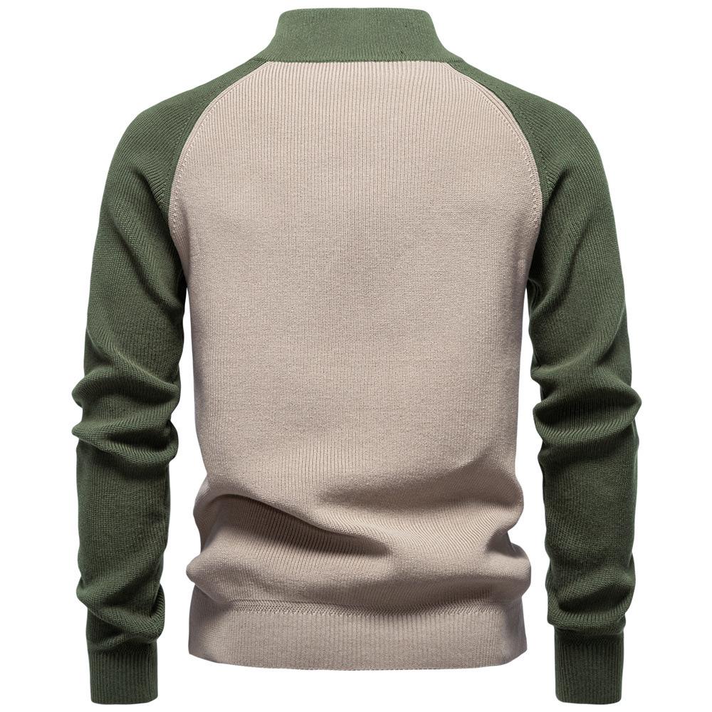 Men's European Stand Collar Half-Zip Sweater - Solid Color, Versatile Fall/Winter Style, Long Sleeve Trendy Casual Wear.