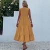 Robe d'été pour femme, coupe trapèze, longueur genou, sans manches, couleur unie, col en V