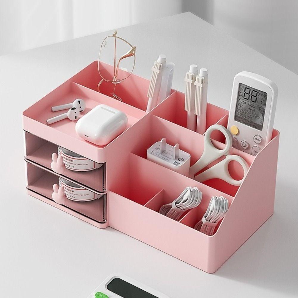 

2 Drawers Cosmetic Drawer Organizer 10 Compartments Desk Pen Holder Office жёлтый