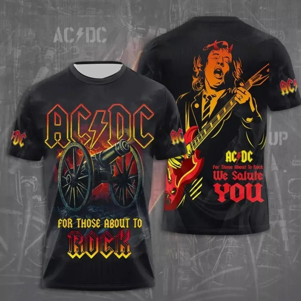 ETST 005 2025Zomer Herenkleding Rockband T-shirts AC-DC 3D Geprint Jongen Meisje Korte Mouw Tees Hip Hop Mode Ronde Hals Casual Tops 5XL