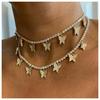 In Stock Fashion Women Iced Out Bling Brass Jewelry CZ Tennis Chain Butterfly Charm Pendant Choker Necklace for Wedding & Party