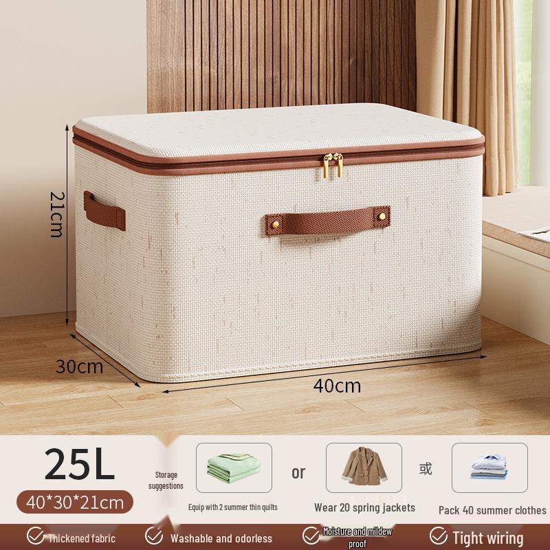 Tian Shan Cotton Linen Zipper Storage Box with Lid for Clothes and Toys