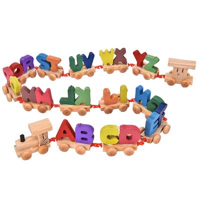 1 Set Wooden Letters Train Alphabets Kids Baby Educational Learning Rope Toy