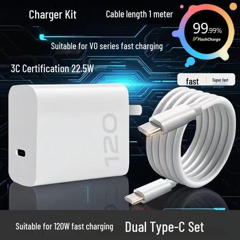 120W Universal Fast Charge 3C Certified USB-A Charger Set with Cable