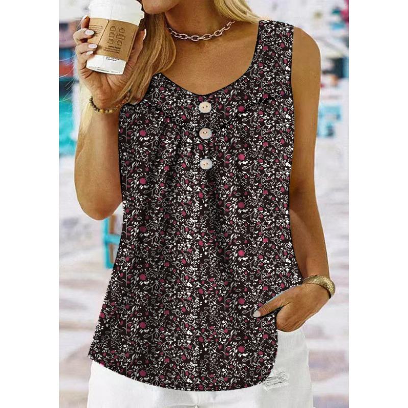 YYFS Damenmode Lässig Sommer Frühling Farbblockdruck Ärmellos V-Ausschnitt Blusen & Hemden