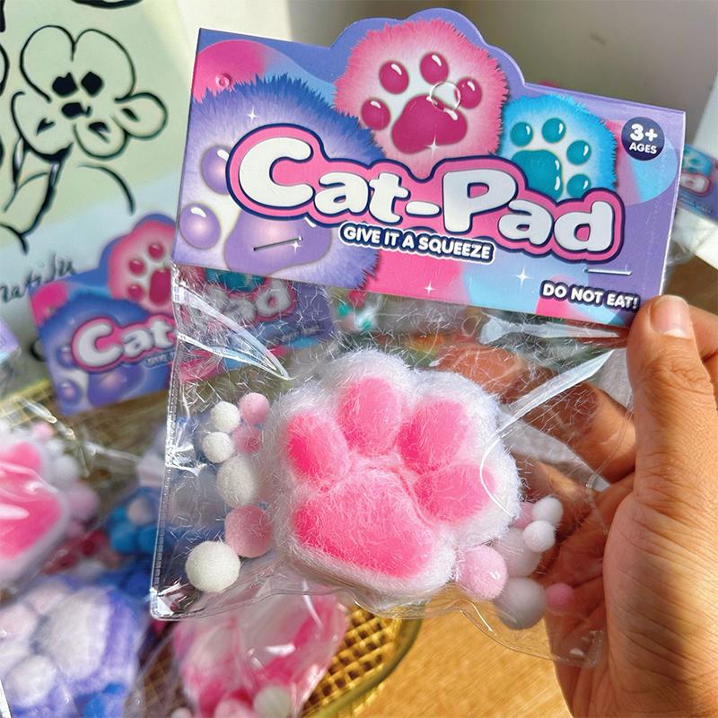 Mini Squeeze Toy Plush Dyed Cat Paw Pinching Toy Stress Relief Toy Fidget Silicone Slow Rebound Decompression Toy