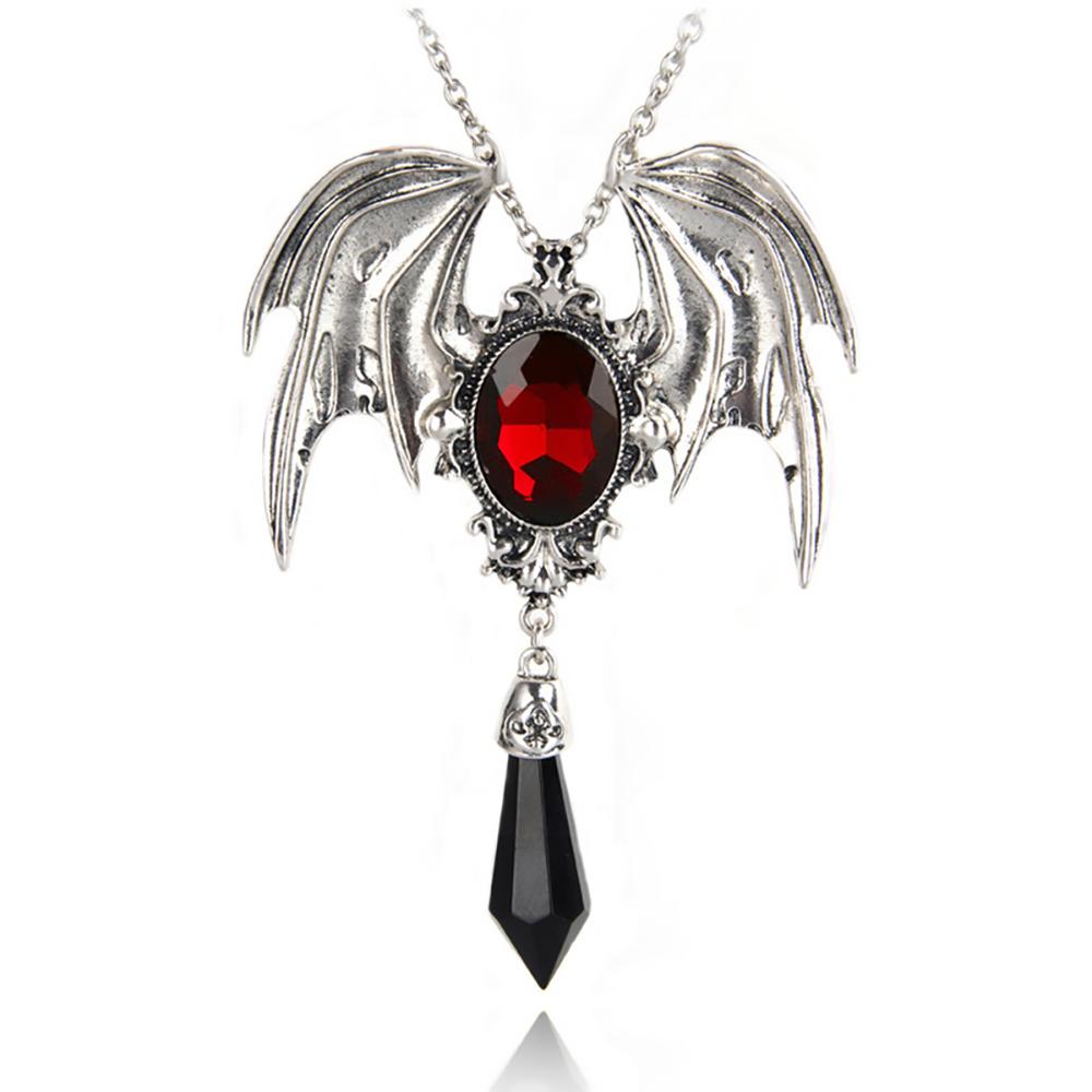 Goth Halloween Necklace Blue Crystal Vampire Bat Pendant Blue Black Crystal Choker Necklace Punk Jewelry красный