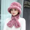 Middle-aged and Elderly Rex Rabbit Hair Hat, Scarf Set, Women's Winter Old Lady Two-piece Set, Women's Mother and Grandmother Thermal Hat