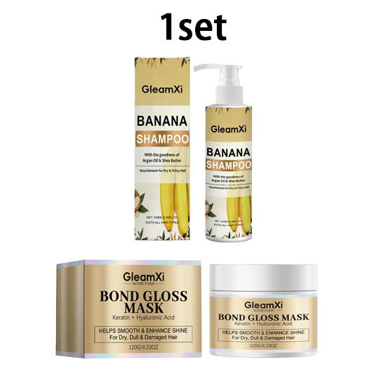 GleamXi Soft and Shiny Hair Care Mask Banana Essence Shampoo Care and cleaning products Gentle care for hair 1set