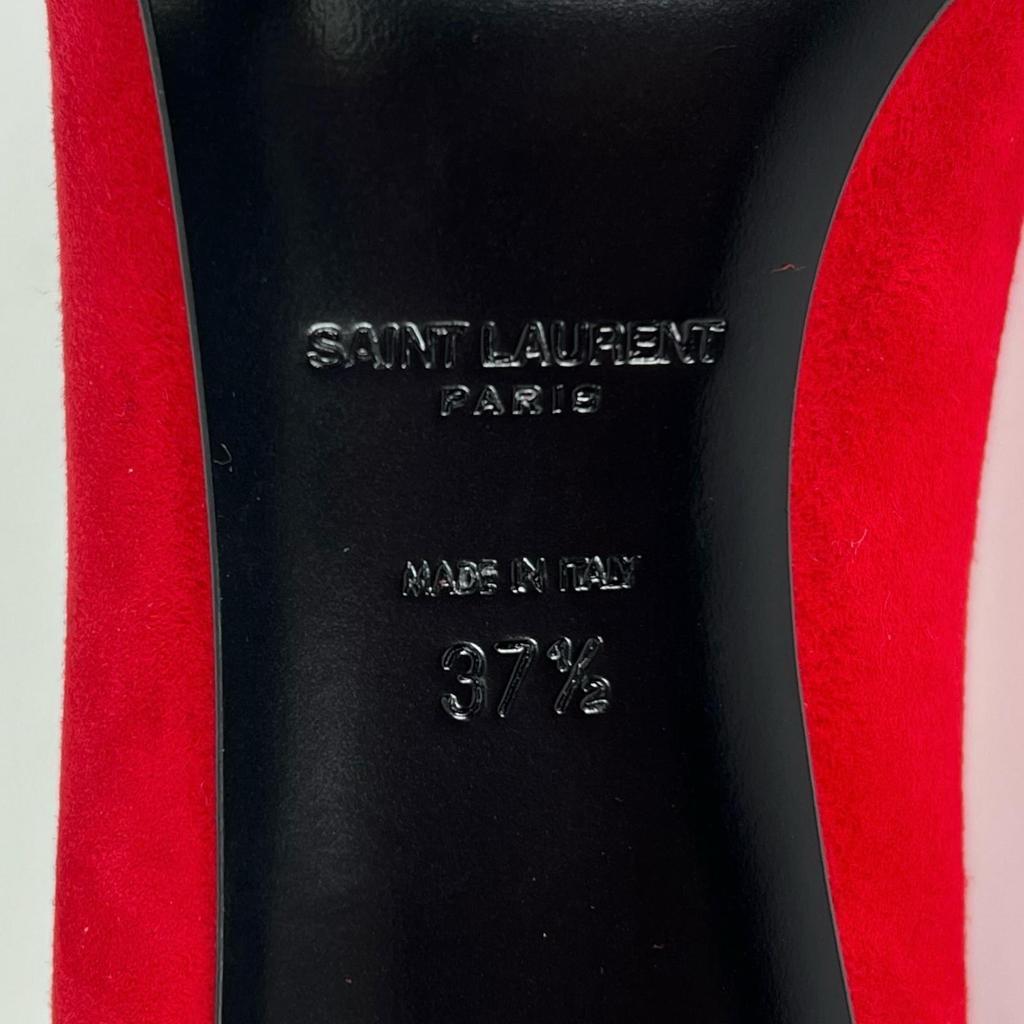 Pristine SAINT LAURENT Pumps Pointed Toe Stiletto Heels Red Suede Leather 37.5 Used