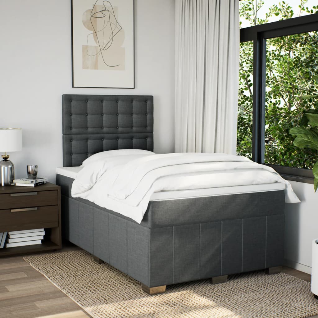 Box Spring Bed with Mattress Dark Gray 120 x 190 cm Fabric