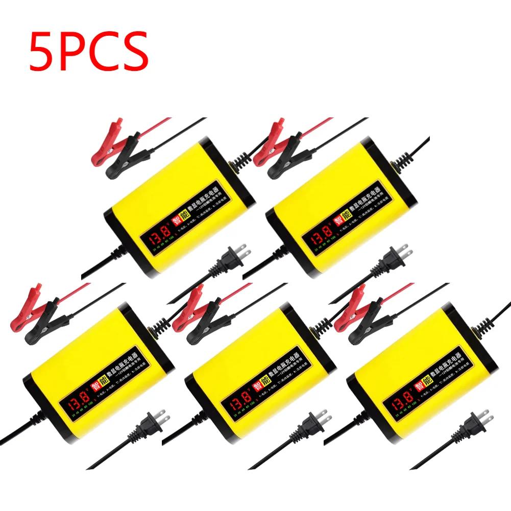6-1PCS 12V Car Battery Charger 220V 110V LED Display Short Circuit Protection Power Charger Car Charger for Motorcycle EU/US/UK