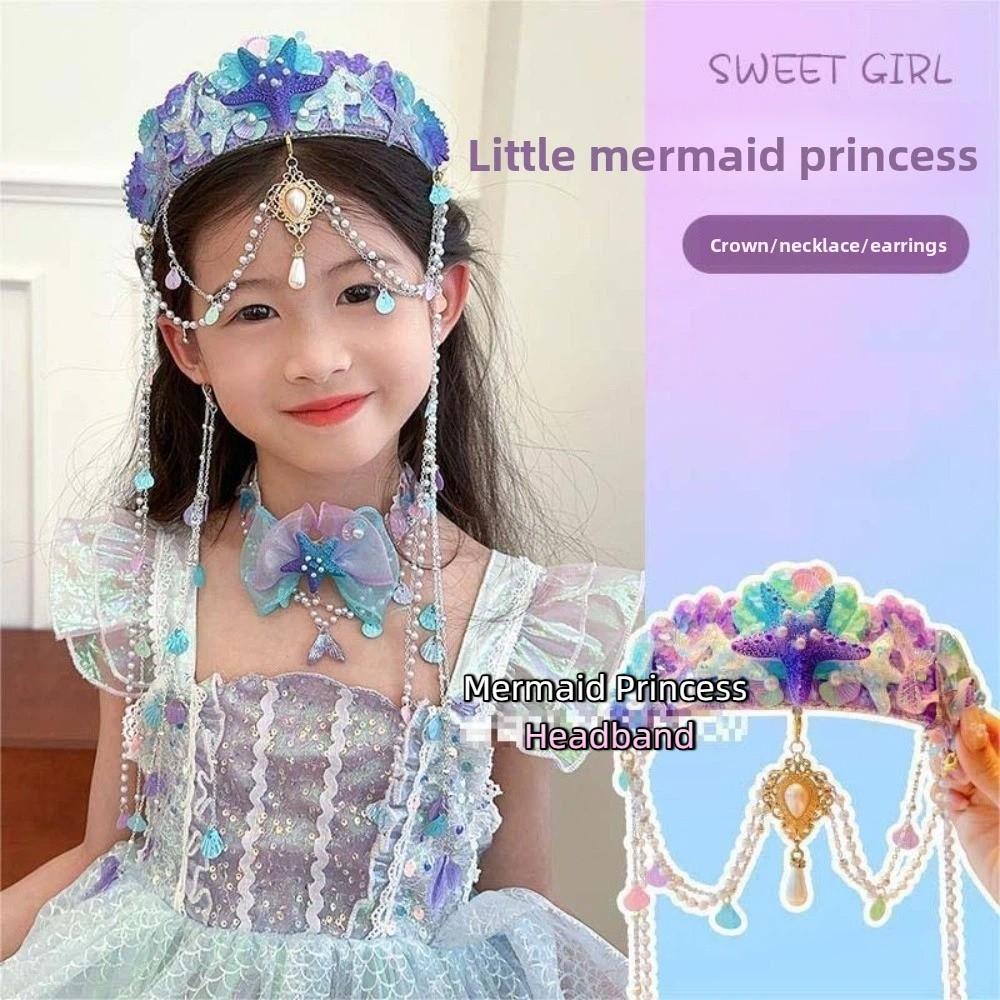 Pearl Jewelry Mermaid Princess Headband Tassel Tassel Crown Forehead Necklace Hair Hoop Gift