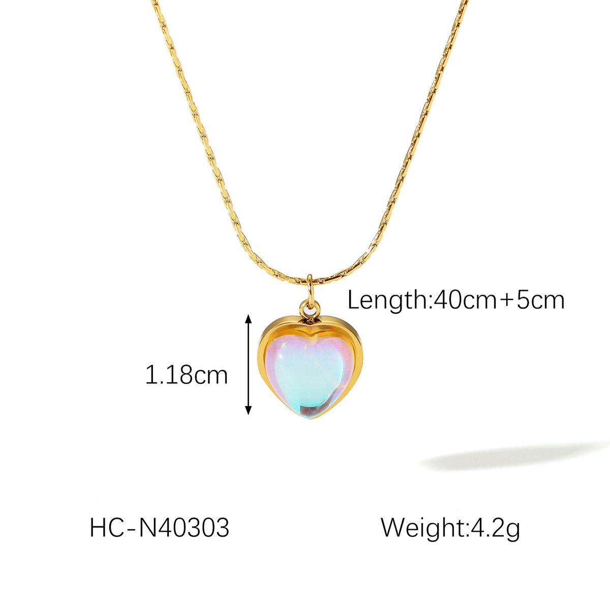 

Gold Heart Pendant Necklace with Natural Moonstone Trendy Collarbone Chain for Women Fashion Jewelry Gift