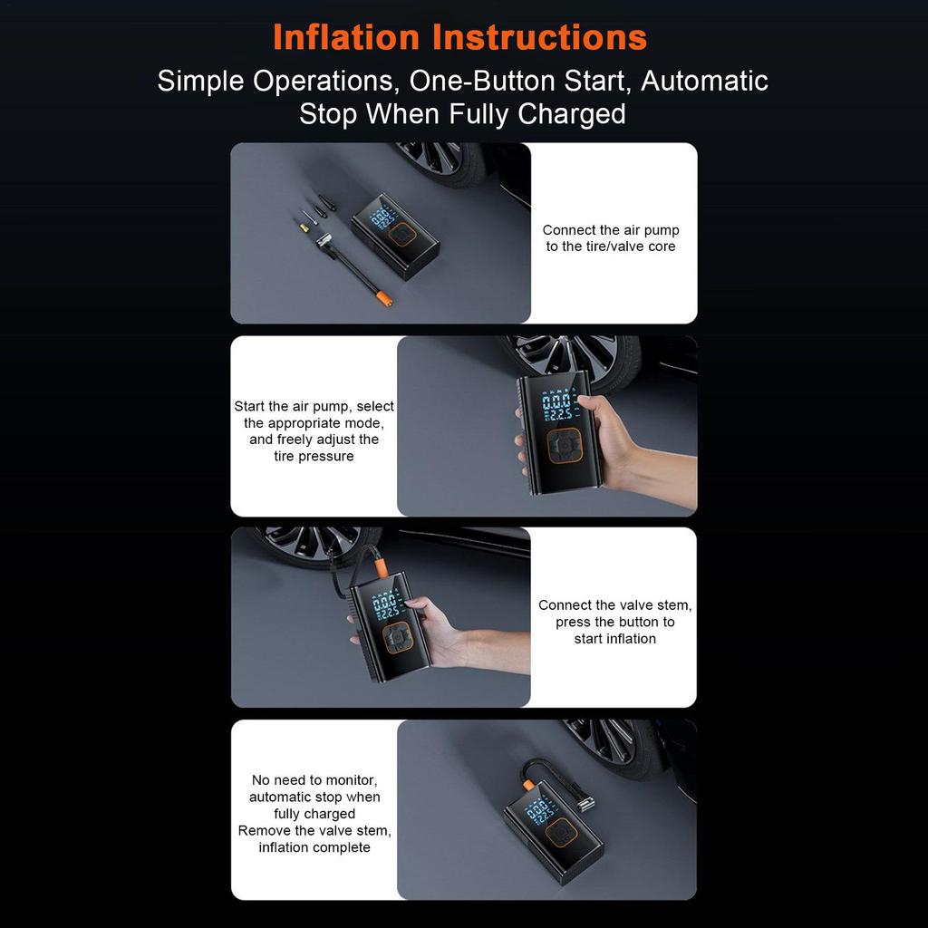 Car Tire Inflator Portable Rechargeable 150PSI Car Air Compressor Pump With Pressure Gauge For Auto Truck SUV Bike Motorcycle