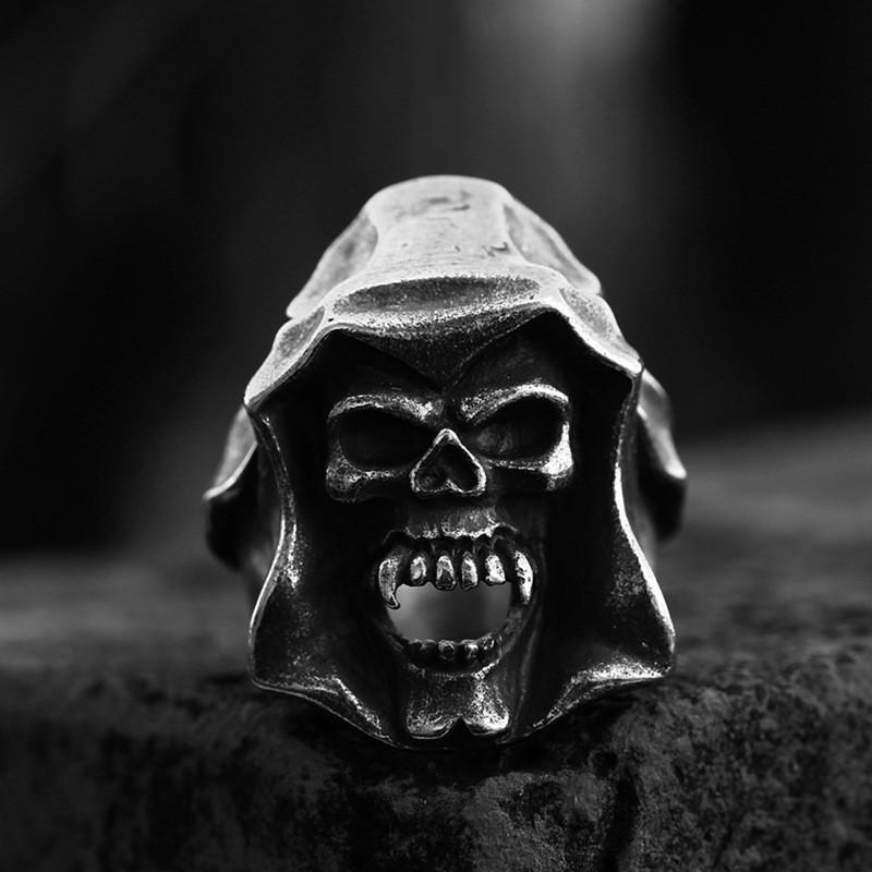 Gothic Skull Open Adjustable Ring Men Women Vintage Punk Statement Jewelry Plated