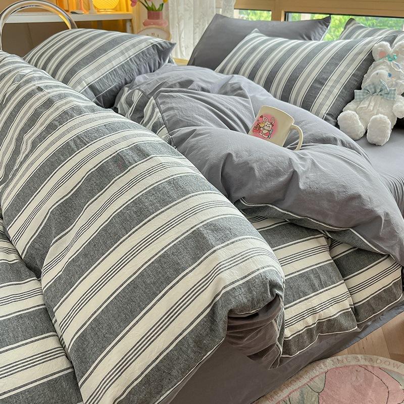 Sada povlečení z čisté bavlny, čtyřdílná sada z čisté bavlny, prostěradlo z čisté bavlny, povlak na přikrývku, sada tří dílů