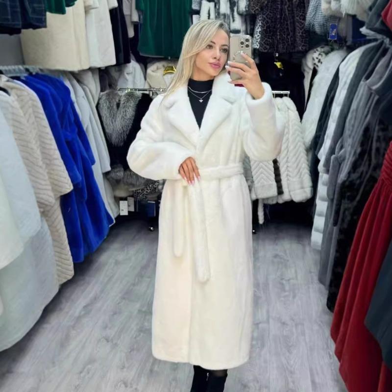 Nouveau manteau d'hiver épais en fourrure pour la mode féminine, manteau en fausse fourrure allongé, manteau en fausse fourrure de lapin moelleux et doux pour femmes