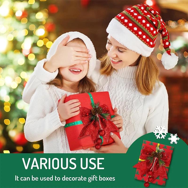 1Pcs Christmas Decoratio Bow Red Glitter Bow 30cm Christmas Tree Pendant Ornaments for Home Decor Xmas New Year Gifts Accessory