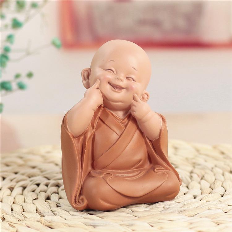 Resin Cute little monk statue Modern art sculpture Chinese Buddha statue Home living room, room decoration characteristic crafts