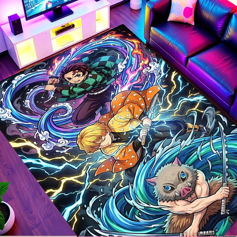 Demon Slayer Print Rug, Washable Floor Carpet, For Entryway Dorm Laundry Room Office Study, Home Decor Birthday Christmas Gift
