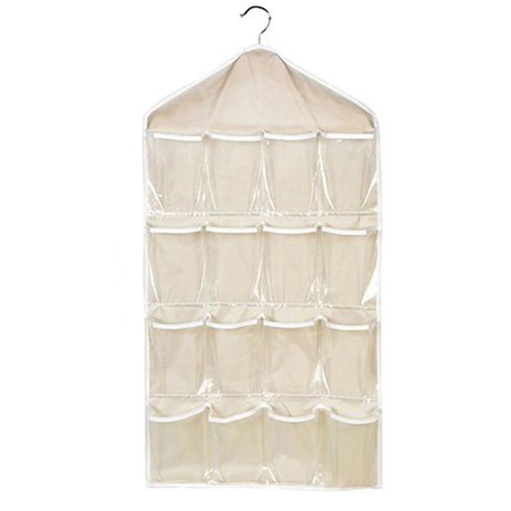 16 Grids Clear Hanging Clothes Storage Bag Transparent Laundry Closet Pocket Bag for Home Wardrobe Organizer Hanger Not Include