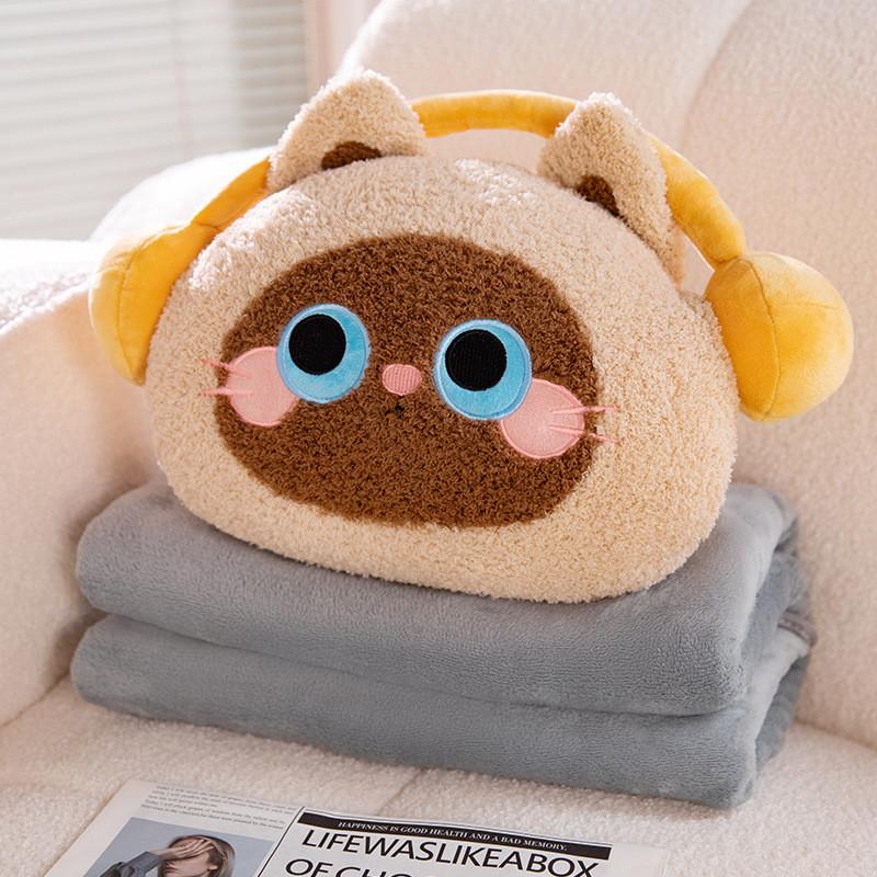 Cat Plush Animal Cartoon Pillow Blanket Combo For Office Nap And Travel Comfort Siamese,80x100cm