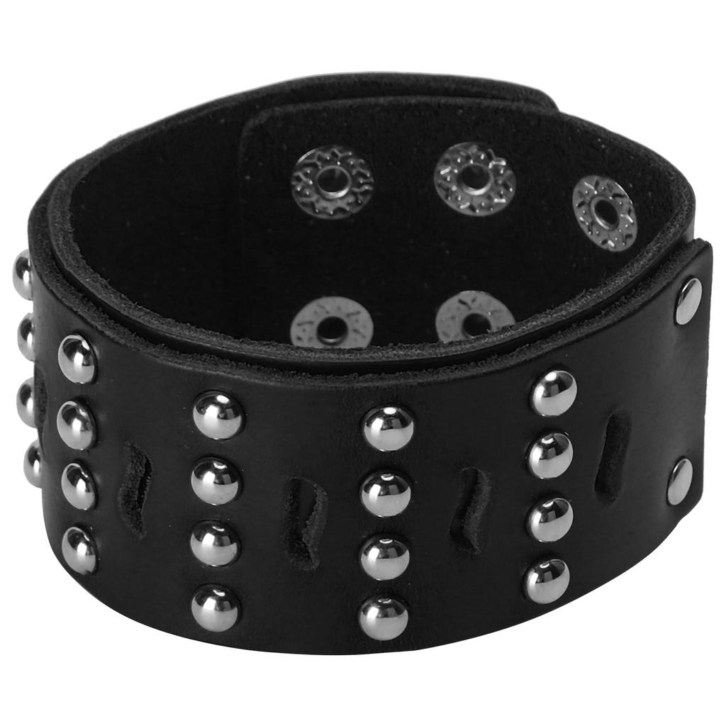   Bracelet Split Leather   Snap Button Rivet   Vintage Wrist Jewelry(Black )