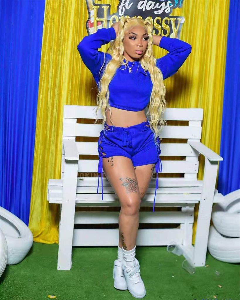 FE210 European and American Style Casual Solid Color Tie-Dye Drawstring Shorts Two-Piece Set - No Returns/Exchanges